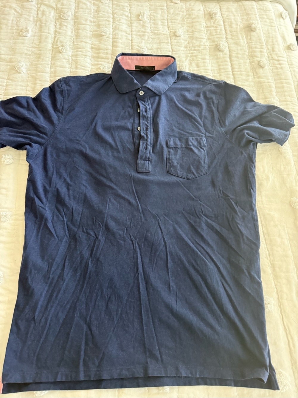 Greyson Navy Polo with Pink Collar Lining